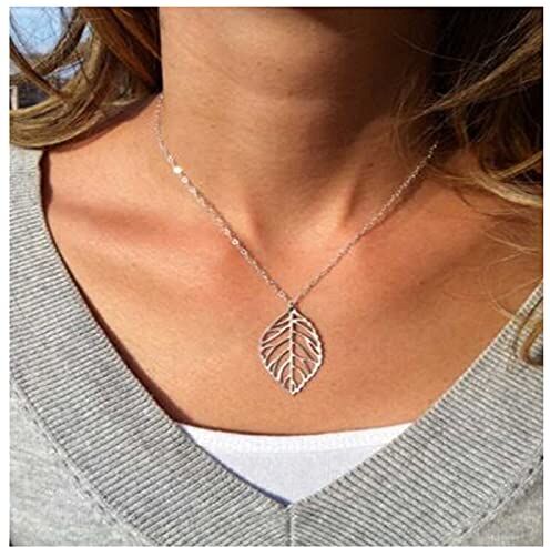 Yheakne Boho Collana con ciondolo a foglia Catena Collana con foglia grande in argento Collana minimalista con catena di gioielli per donne e ragazze (argento)