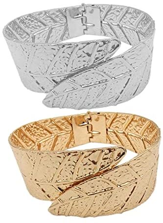 minkissy 2 Pz Braccialetto Foglia Braccialetto Bangle Foglia Bracciale Aperto Braccialetto Aperto Braccialetti Greci Braccialetto Romano Braccialetto Di Foglie Metallo Molla Regalo Mancare