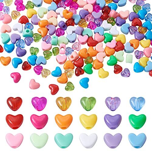 BB Beadthoven Beadthoven 600 perline in acrilico a forma di cuore forato, 8 stili colorati, in plastica, per bambini, kawaii, arcobaleno, collane, gioielli, decorazione per la casa