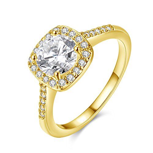 Uloveido Anelli di fidanzamento per matrimonio in cristallo con zirconi cubici placcati in oro 18 carati da donna KR002 (taglia 12)