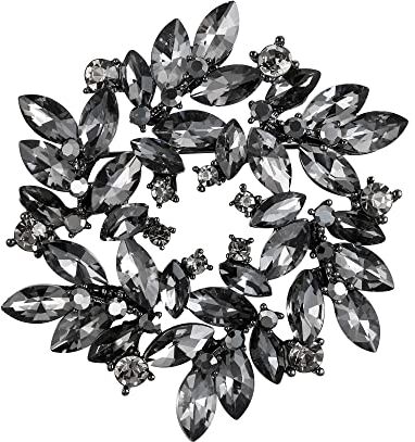 Clearine Spilla di Natale Marquise Cristalli austriaci Strass Elegante Fiore Spilla per Donne Grigio Nero-fondo