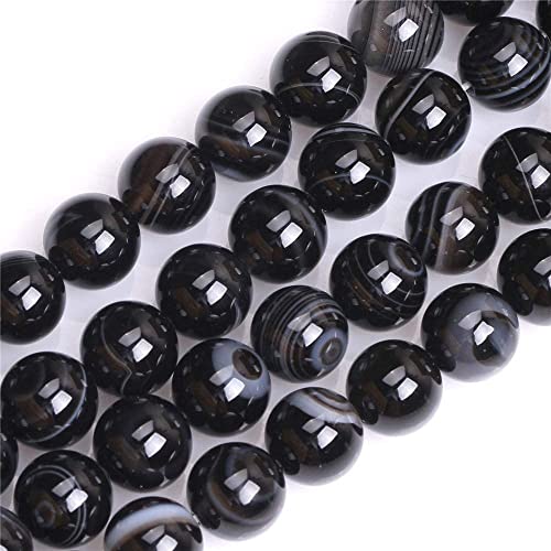 HAAMIIQII 60 Pezzi 6mm Naturale Nero Strisce Banded Agate Perline Rotonde Pietra Preziosa Sciolto Perline per Gioielli che fanno DIY Bracciale Collana