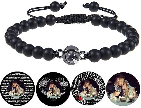 Certykllp Immagine personalizzata perline bracciali proiezione foto personalizzata per gli uomini donne personalizzato ti amo regolabile Bracciale San Valentino Compleanno Anniversario Memorial Regali