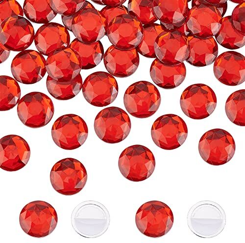 FINGERINSPIRE 50 Pz 25mm Retro Piatto Rotondo Strass Acrilico Rosso Rotondo Autoadesivo Gioielli Grandi Gemme di Plastica Abbellimenti Attaccare Gioielli Gemme Cerchio di Cristallo per Cosplay