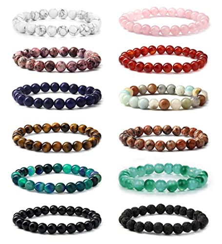 YADOCA YAODCA 12 Pezzi 8mm Braccialetti di Perline per Uomo Donna Healing Bracciale in Pietra Naturale Regolabile Stretch Braccialetti Occhio di Tigre Perline Set