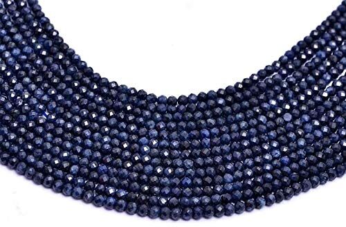 Jaipur Gems Mart AAA+Pylin Blue Sapphire 3 mm-4 mm Micro sfaccettato perline rotonde ~ zaffiro blu naturale perline rotonde sfuse ~ filo da 33 cm