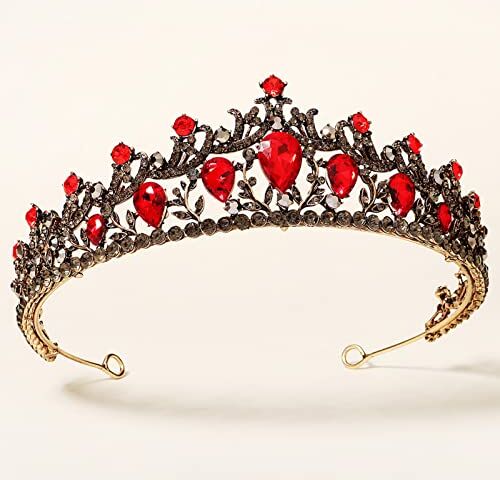 Silldedr Matrimoni Corona brillant Tiara,Accessori per capelli da sposa barocchi Corona, corona vintage con strass rossi, copricapo gotici, gioielli per capelli da principessa per cosplay di Halloween per