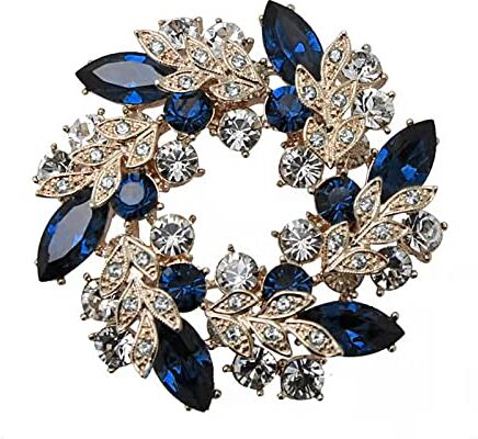 KONFEN Spilla Donna Fiore Cristallo con Foglia Zirconi, Blu Vintage Brooch Woman Grande Elegante per Vestiti, Brosche Regalo per Ragazze