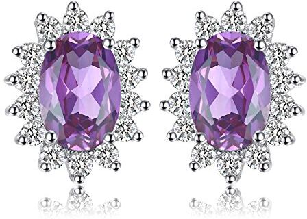 JewelryPalace Kate Middleton Orecchini a Bottone Donna Argento 925 con Naturale Ametista Viola, Princess Diana William Orecchini a Lobo con Pietra Ovale, Orecchini Stud in Argento Set Gioielli Donna