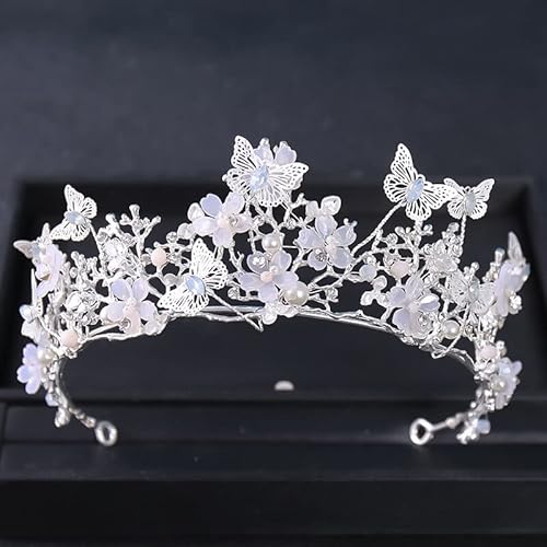 SkiNfd Diadema di diamanti Perla barocca Strass Corona Fiore Farfalla Principessa Tiara Fascia per capelli Fascia per capelli Accessori per capelli da sposa da donna Gioielli