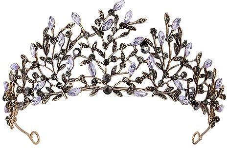 YEAMKE Tiarma da sposaUn diadema barocco europeo e americano, corona di compleanno corona di ornamento per capelli vintage piena di diamanti, bronzo viola 02