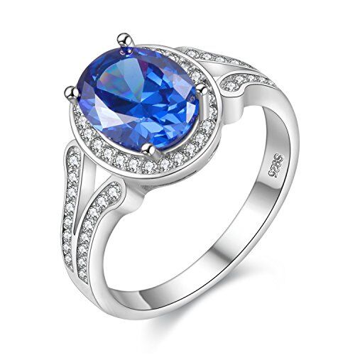 Uloveido Anelli di spinello blu di forma ovale in argento sterling  per gioielli da donna per matrimonio