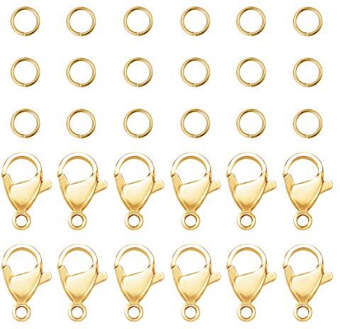 PH PandaHall 120pcs 6mm anelli aperti in acciaio inossidabile con 60pcs moschettoni per artigli di aragosta per orecchini bracciale collana pendenti gioielli fai da te fabbricazione artigianale,dorato