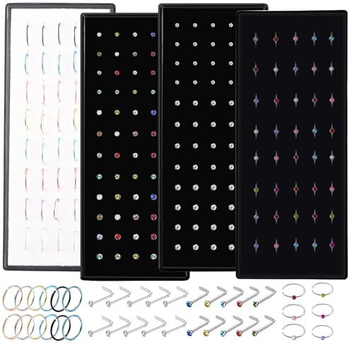 VELESAY 200 Pezzi Piercing Naso Acciaio Inossidabile Set Piercing Naso Forma di L Piercing Naso Brillantino Piercing Naso Ipoallergeniche Naso Piercing Gioielli per Donna Uomo 1,5mm 2mm 2,5mm 3mm