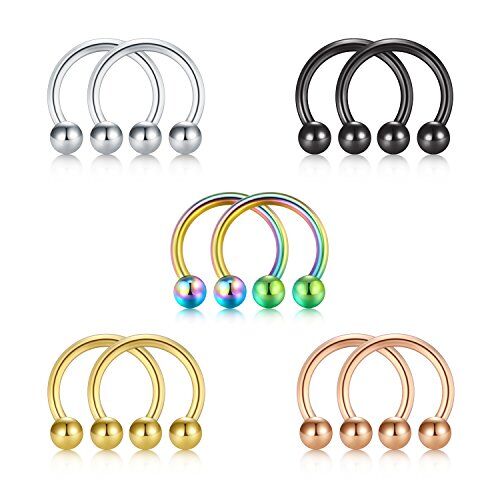 Briana Williams 10 Pezzi 1.2mm Acciaio Chirurgico Anello al Naso Septum Ferro di Cavallo Cerchio Orecchini Sopracciglia Trago Labbro Piercing