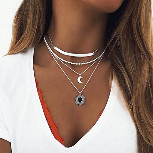 Prosy Boho Layered Crescent Moon Collana Girocollo Collane Perline Rotondo Turchese Serpente Collana con ciondolo Gioielli per donne e ragazze adolescenti