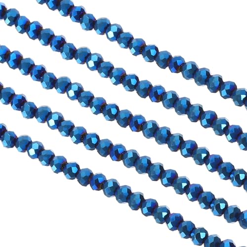 PATIKIL 4mm Perline Vetro Briolette Rotondo, 5pz Piccole Perline Cristallo Sfaccettate per Creazione Gioielli Orecchini Braccialetti Collane Ring, Blu