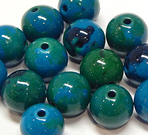 Perlin e di pietra preziosa crisocolla azurite, rotonde, 4 mm, colore blu e verde