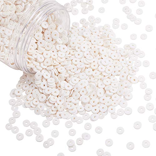 PH PandaHall Perline Piatte in Argilla, About 3040pcs 6mm Perline a Disco Bianco Piatte Rotonde Fatte a Mano in Pasta polimerica Perline per Orecchini hawaiani Girocollo cavigliera Collana Gioielli