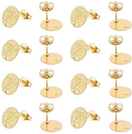 UNICRAFTALE 40pcs 0.8mm Pin Placcatura Ionica 304 Risultati per Orecchini A Bottone in Acciaio Inossidabile Metallo Dorato Testurizzato Piatto Rotondo Sear Stud con Dadi per Le Orecchie Post