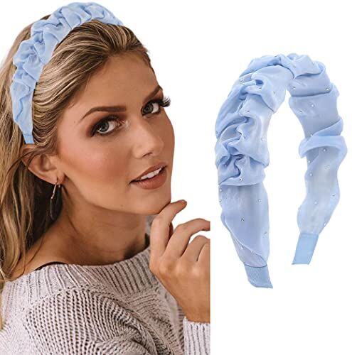 Zoestar Fascia larga per capelli con cristalli alla moda, elastici per capelli, accessori personalizzati per donne e ragazze (blu)