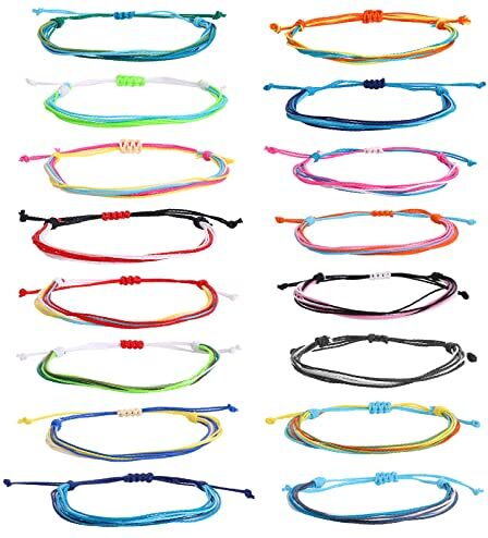 Yolev 16 Pezzi Braccialetto di Corda Avvolgere Braccialetti Intrecciato Amicizia Signore Ragazze Adolescenti Mano Regolabile Bracciale Surf Onda Cavigliera da Spiaggia Braccialetto Corda Boho Set Estate