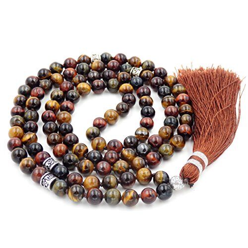Generic 108 Mala Tibetano Collana per Donne Uomo, Mala Bracciale Buddista, Meditazione Mala, Mix-Color Tiger Eyes Stone Yoga Mala