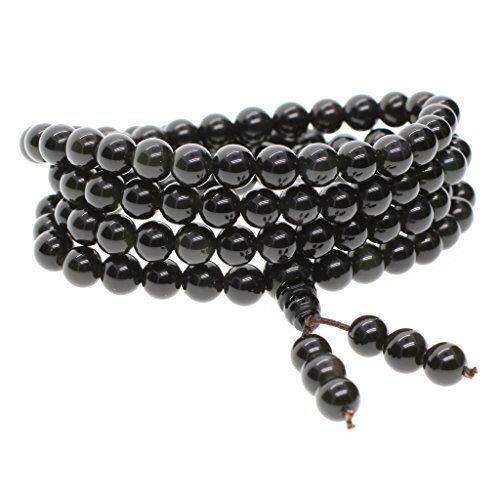 COAI Bracciale Collana 108 Perle in Ossidiana, Bracciale Mala, Rosario Buddhista Semi-prezioso