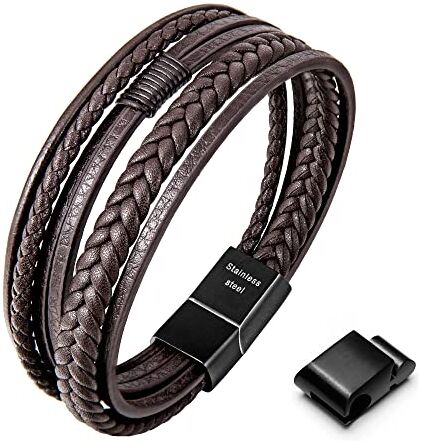 Speroto Bracciale da Uomo in Pelle Premium Nero/Marrone, Chiusura Magnetica in Acciaio Inossidabile, Idea Regalo per Uomo/Donna