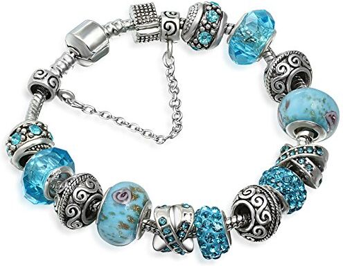 ATE ® Bracciale Charms Placcato in Oro Bianco Azzurri Cristalli Beads Blu Vetro #JW-B94