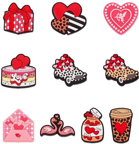 BB Beadthoven Beadthoven 10 perline focali in silicone, 10 stili, a tema San Valentino, a forma di cuore, perline assortite in silicone per portachiavi fai da te, bracciali, collane e penne