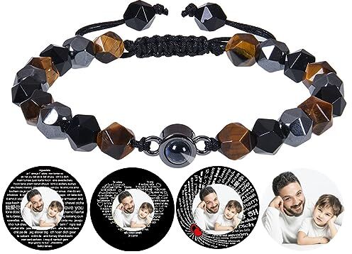 Certykllp Bracciale con perline con immagine all'interno di immagine personalizzata Bracciali in pietra naturale per ragazzi uomini San Valentino Compleanno Anniversario qualsiasi giorno speciale regali