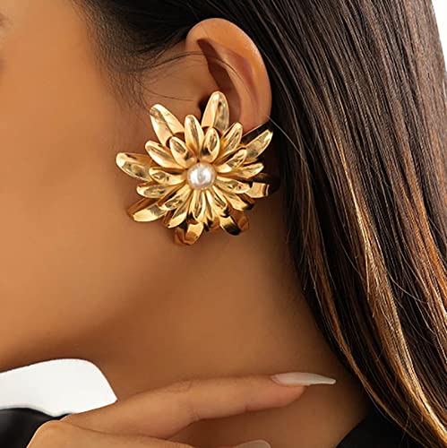 Atentuyi Punk Grandi Orecchini Fiori Orecchini oro Orecchini Fiori Metallo Orecchini Chic Dichiarazione Fiore Orecchini Personalità Boho Orecchini Perno Gioielli Nozze Per Le Donne E Le Ragazze