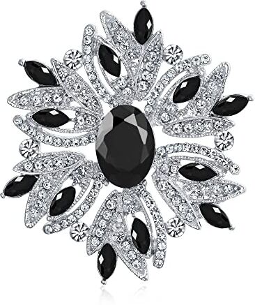 Bling Jewelry Grande Dichiarazione Stile Vintage Fiore Di Cristallo Simulato Zaffiro Nero Spilla Per Le Donne Per La Madre Placcato Argento