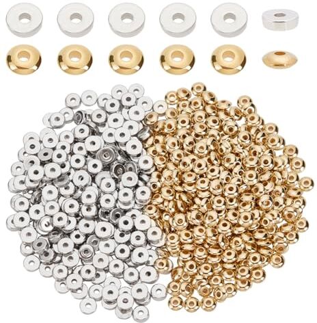 PH PandaHall 600 pz Heishi Perline,Perline Rotonde Piatte Da 5 mm Monete A Disco Piatto CCB Perline Allentate Rondelle Perline Distanziatrici per Creazione Gioielli con Collana Bracciali,Oro e Platino