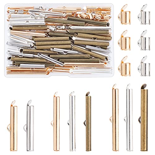 PH PandaHall 10 Styles Slide on Chiusura Finale, 100 pz Gioielli Tubo End Bar Slider End Caps Tubi in Ottone Chiusura A Crimpare Terminatori per Perline di Semi Perline Vita Multi-Filo Braccialetto