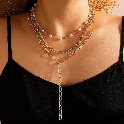 TseenYi Oro Collana Multistrato Vintag Perla Collana Girocollo Boho Stratificato Graffetta Y Collana Girocollo Catena Gioielli Per Donne E Ragazze Regali