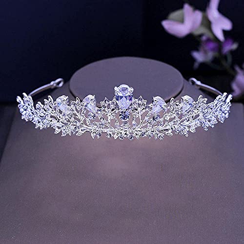 YTGLQAZ Accessori Per Capelli Accessori Per Capelli Per Donna Splendida Cornice Vintage A Polo Foglia Zircone Cubico Tiara Nuziale Cz Regina Nuziale Principessa Pageant Corona Da Festa Reale