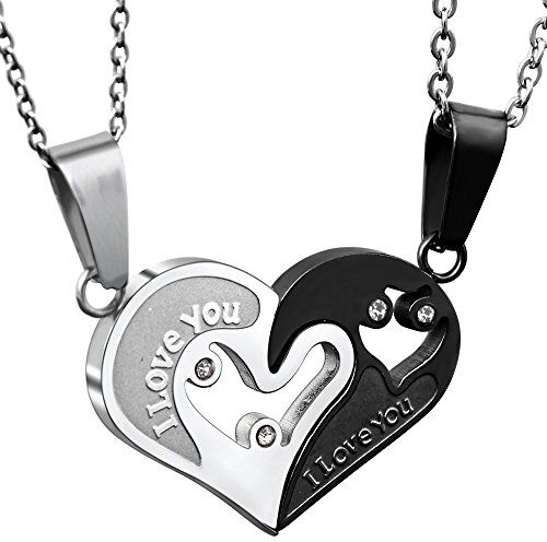 JewelryWe Coppia Collana per Lui & Lei Regolabile Cuore Puzzle con Zircone Lucido scritta I LOVE YOU Regalo per San Valentino