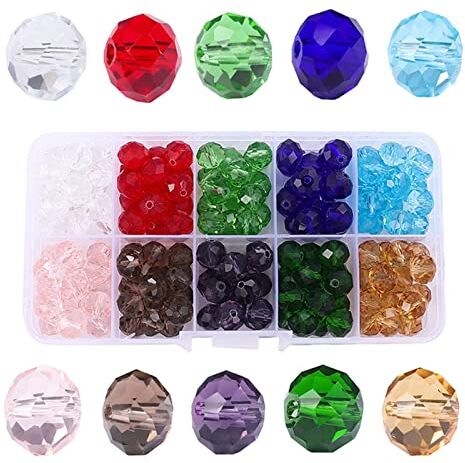 Lumeiy 10mm Briolette Perline di vetro di cristallo per la fabbricazione di gioielli, Crystal Spacer Perline di vetro sfaccettato Perline di colori assortiti con contenitore scatola(150pcs)