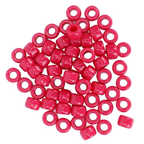 Agatige 100 pezzi barba perline, capelli dreadlocks perline, perline di plastica set per intrecciare i capelli braccialetto collana pendente fai da te decorazione dei capelli fai da te(rosa rossa)