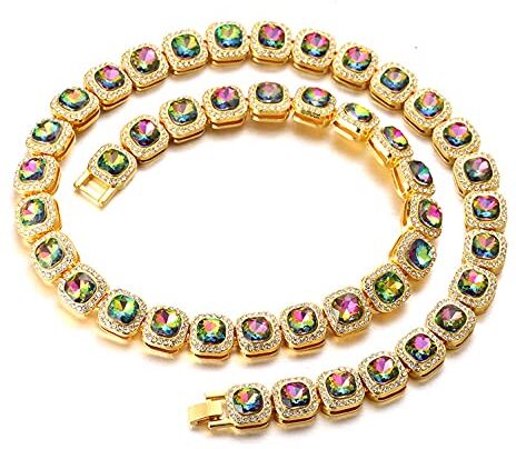 HALUKAKAH Diamante Catena Tennis Raggruppati per Uomo,Placcato Oro Reale 18k Quadrato Multicolore Diamante Collana 45cm,Diamanti da Laboratorio,con Confezione Regalo GRATUITA