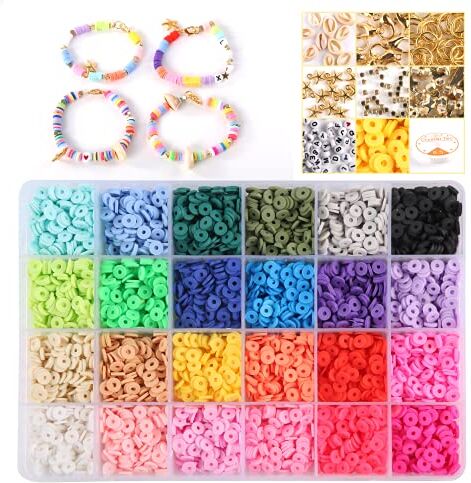 YushengTai Mini Perline Filettatura,Perline di Argilla Polimerica, 5400 Pezzi 24 Colori Perline in Ceramica Morbida,per Orecchini Braccialetto Collane Bracciali Gioielli Artigianato Fai Da Te,Ideale Come Regalo