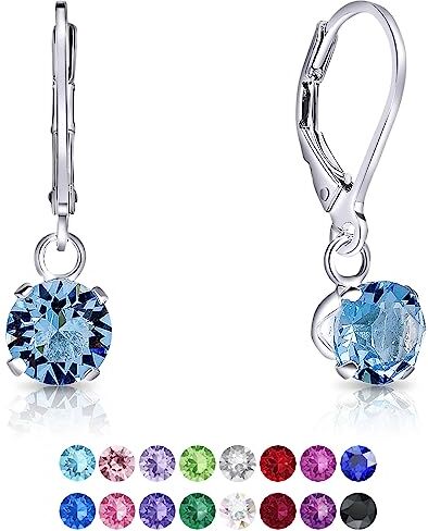 DTPsilver ® Orecchini Donna Argento 925 con Cristalli Swarovski® Elements Orecchini Pendenti Donna Orecchini Punto Luce Diametro 6 mm Orecchini Azzurri Acqua Marina