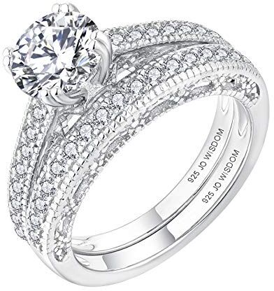 JO WISDOM JO WISODM Anelli in Argento 925 Donna,Set da sposa,Anello di promessa di Anniversario di Matrimonio di Fidanzamento con 7mm 5A Zirconia cubica