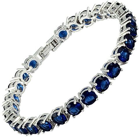 Rizilia Taglio Rotondo Simulata Zaffiro Blu CZ 18K Placcato Oro Bracciale Tennis, [18cm/7inch]