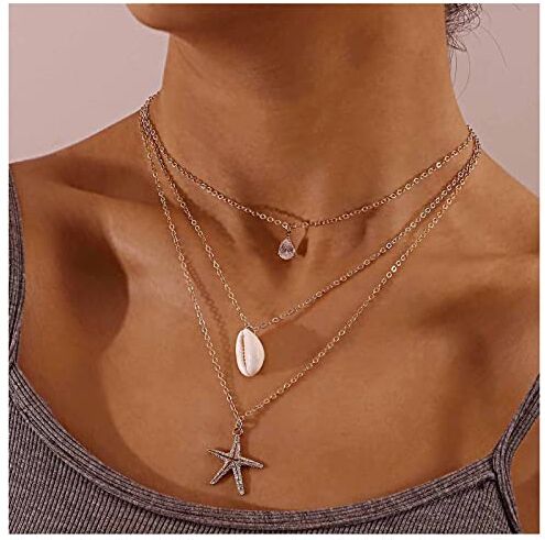 Dervivea Bohemia Stratificato Collana Choker Stella Marina Ciondolo Collana D'oro Conchiglia Collana Choker Cz Cristallo Goccia Collana Catena Gioielli Per Le Donne E Le Ragazze