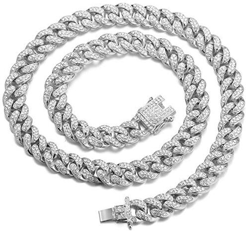 HALUKAKAH Catena D'oro per Uomo,Catena a Cubana da 13MM Iced out Finitura in Oro Bianco Platino Choker Collana 60cm,pieno Cz Diamantate Punte Set,con Confezione GRGALO