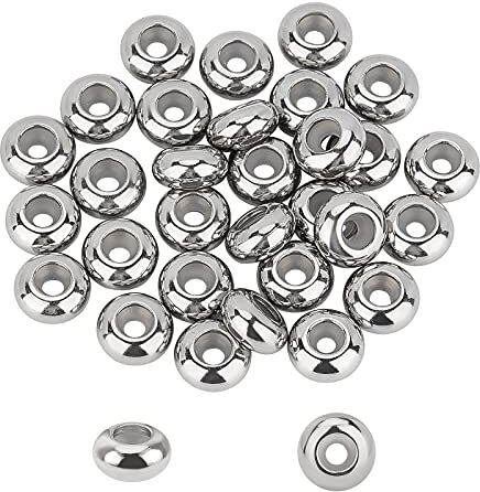 UNICRAFTALE 30 pz 8x4 mm Perline in Acciaio Inox con Gomma all'Interno Slider Perline Stopper Perline Rotonde per Collane e Bracciali Colore Acciaio Inox per Creazione di Gioielli Foro 2 mm