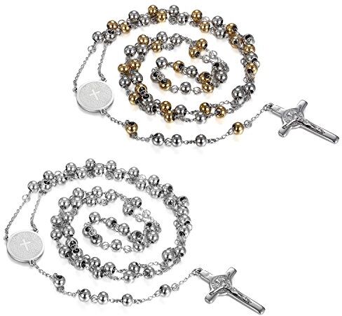 JewelryWe 2pcs collane Rosario crocifisso da Uomo Donna Regalo Natale